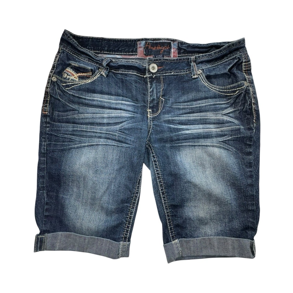 Amethyst Jeans Shorts Women's Blue Cuffed Denim Medium Wash Embroidered Sz 14